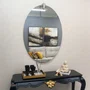 Espelho Oval com Borda Infinita e Frontão Folheado Prata: Decoração Exclusiva 90x130CM