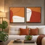 Kit 2 Quadros Abstratos Modernos Laranja, Terracota e Off-White 100x100 cm Cada Quadro