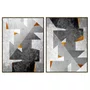 Kit 2 Quadros Abstratos Modernos Preto Cinza e Detalhes Dourados 90x120 cm Cada Quadro