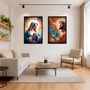 Kit 2 Quadros Arte Religiosa Virgem Maria e Jesus Cristo com Moldura e Vidro