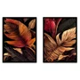 Kit 2 Quadros Folhas Tropicais Tons Quentes Fibrosos e Luxuosos Moldura e Vidro
