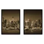Kit 2 Quadros Skyline Noturno Cidade de Manhattan Iluminada com Moldura e Vidro