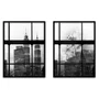 Kit 2 Quadros Urbano Torres e Arranha-Céus Decoração Janela com Moldura e Vidro
