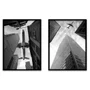 Kit 2 Quadros Urbanos Avião e Arranha-Céus em Preto e Branco com Moldura e Vidro