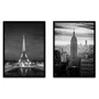 Kit de 2 Quadros Urbanos Ícones Torre Eiffel e Empire State com Moldura e Vidro
