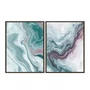 Kit de Quadros Abstratos Arte Fluida Tons de Verde Água e Lílas Estilo Mármore