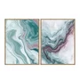 Kit de Quadros Abstratos Arte Fluida Tons de Verde Água e Lílas Estilo Mármore