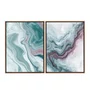 Kit de Quadros Abstratos Arte Fluida Tons de Verde Água e Lílas Estilo Mármore