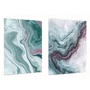 Kit de Quadros Abstratos Arte Fluida Tons de Verde Água e Lílas Estilo Mármore