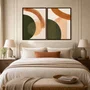 Kit de Quadros Abstratos Geométricos Verde Floresta com Pêssego e Terracota