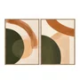 Kit de Quadros Abstratos Geométricos Verde Floresta com Pêssego e Terracota
