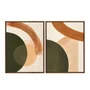 Kit de Quadros Abstratos Geométricos Verde Floresta com Pêssego e Terracota