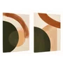Kit de Quadros Abstratos Geométricos Verde Floresta com Pêssego e Terracota