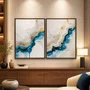 Kit de Quadros Abstratos Modernos Formas Fluidas de Azul Profundo e Ouro Metálico