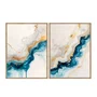 Kit de Quadros Abstratos Modernos Formas Fluidas de Azul Profundo e Ouro Metálico