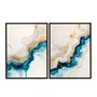 Kit de Quadros Abstratos Modernos Formas Fluidas de Azul Profundo e Ouro Metálico