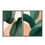 Kit de Quadros Abstratos Orgânicos Verde e Pêssego Decorativo Estilo Japandi