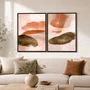 Kit de Quadros Arte Abstrata Orgânica em Tons Terrosos Verde Oliva e Terracota