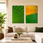 Kit de Quadros Botânicos Tropical Folhagem Verde e Amarelo 80x140 cm Cada Quadro