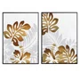 Kit de Quadros Botânicos Tropical Folhas Douradas e Cinzas 70x100cm Cada Quadro