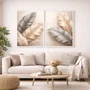 Kit de Quadros Folhas Minimalistas Bege e Cinza Prateado Elegante Sofisticado