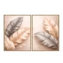 Kit de Quadros Folhas Minimalistas Bege e Cinza Prateado Elegante Sofisticado