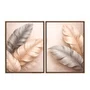 Kit de Quadros Folhas Minimalistas Bege e Cinza Prateado Elegante Sofisticado