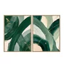 Kit de Quadros Pinceladas Abstratas Orgânicas Verde Floresta com Sálvia e Dourado