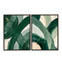 Kit de Quadros Pinceladas Abstratas Orgânicas Verde Floresta com Sálvia e Dourado