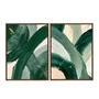 Kit de Quadros Pinceladas Abstratas Orgânicas Verde Floresta com Sálvia e Dourado