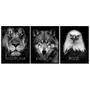Kit Quadros Motivacionais Animais, Leão Disciplina, Lobo Execução e Águia Foco