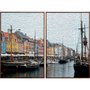 Par de Quadros Arte Pintura Porto de Copenhagen Barcos 140x100cm