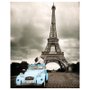 Poster Torre Eiffel em Paris Casal Namorando em Carro Azul 40x50cm com/sem Moldura