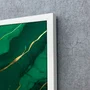 Quadro Abstrato Arte Luxuosa em tons de Verde Esmeralda com Moldura e Vidro