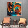 Quadro Abstrato Arte Moderna Colorida com Esferas Estilo 3D com Moldura e Vidro