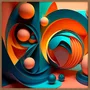 Quadro Abstrato Arte Moderna Colorida com Esferas Estilo 3D com Moldura e Vidro