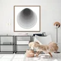 Quadro Abstrato Circular Profundo Preto e Branco Moderno com Moldura e Vidro