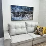 Quadro Abstrato em Tela Canvas Tons Azuis e Preto Moldura Prata Envelhecida 160x90 cm