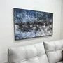 Quadro Abstrato em Tela Canvas Tons Azuis e Preto Moldura Prata Envelhecida 160x90 cm