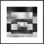 Quadro Abstrato Geométrico Sobreposto Preto e Branco com Moldura e Vidro
