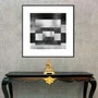 Quadro Abstrato Geométrico Sobreposto Preto e Branco com Moldura e Vidro