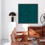 Quadro Abstrato Geométrico Verde Petróleo Arte Moderna com Moldura e Vidro