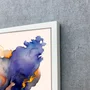 Quadro Abstrato Moderno Energia Azul com Dourado e Lilás com Moldura e Vidro