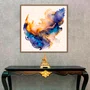 Quadro Abstrato Moderno Energia Azul com Dourado e Lilás com Moldura e Vidro