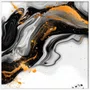 Quadro Abstrato Moderno Preto e Ouro Fluido e Elegante com Moldura e Vidro