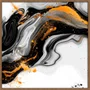 Quadro Abstrato Moderno Preto e Ouro Fluido e Elegante com Moldura e Vidro