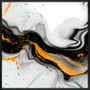 Quadro Abstrato Preto e Ouro com Brilho Metálico Contemporâneo Moldura e Vidro