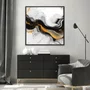 Quadro Abstrato Preto e Ouro com Brilho Metálico Contemporâneo Moldura e Vidro