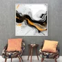 Quadro Abstrato Preto e Ouro com Brilho Metálico Contemporâneo Moldura e Vidro