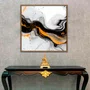 Quadro Abstrato Preto e Ouro com Brilho Metálico Contemporâneo Moldura e Vidro